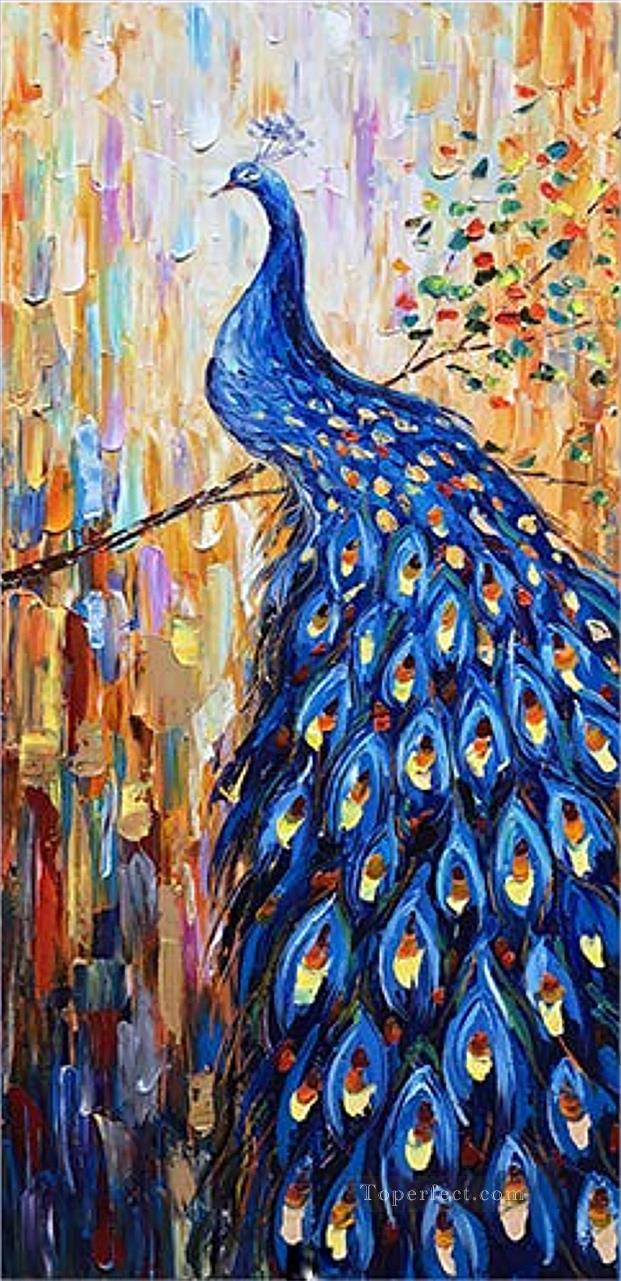pavo real en rama con textura Pintura al óleo